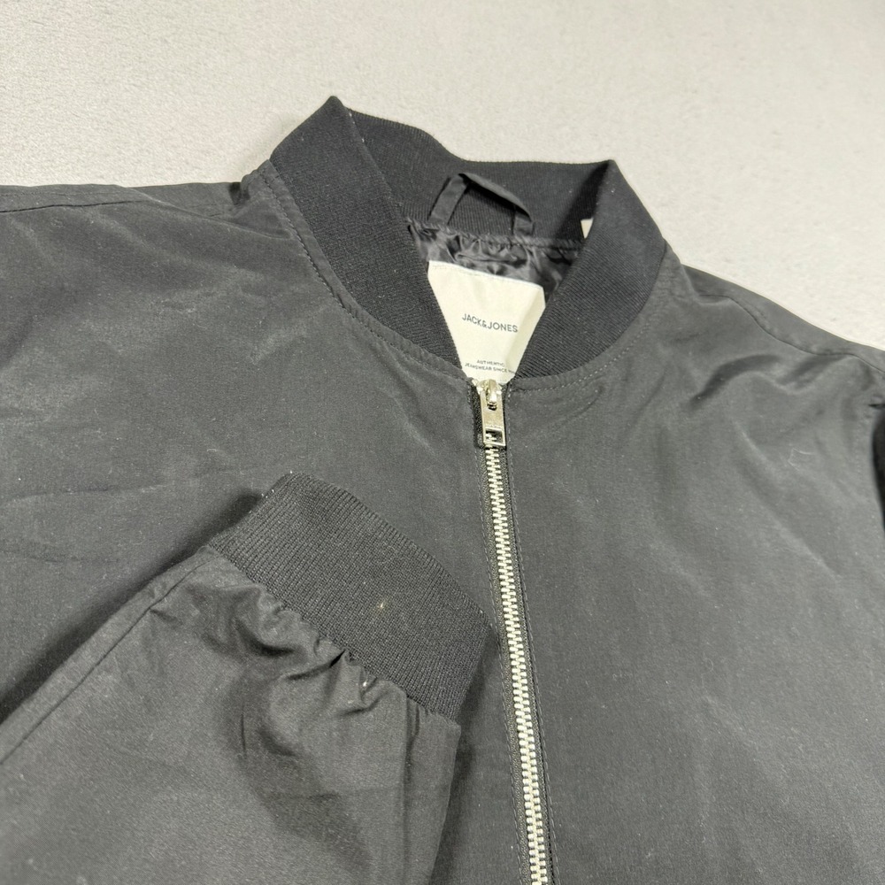Jack & Jones Mens Black Full Zip Bomber Jacket Lightweight Pockets Size M